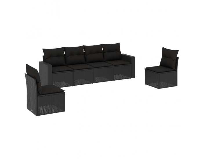 Sonata H Градински диван с възглавници, 6 части, черен, полиратан
