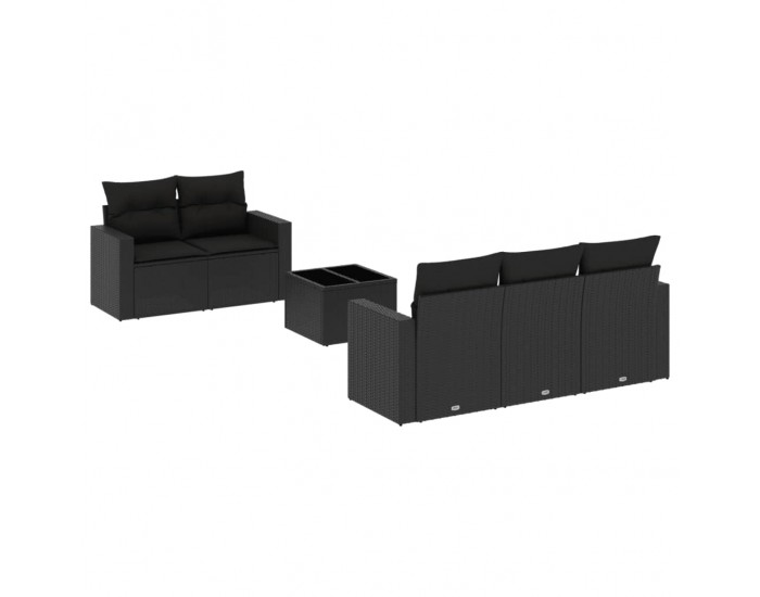 Sonata H Градински диван с възглавници, 6 части, черен, полиратан