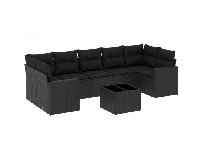 Sonata H Градински комплект диван с възглавници 8 части черен полиратан
