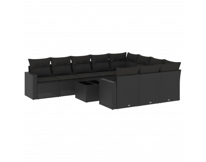 Sonata H Градински комплект диван с възглавници 11 части черен полиратан