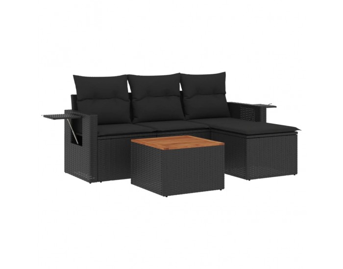 Sonata H Градински комплект с възглавници, 5 части, черен полиратан