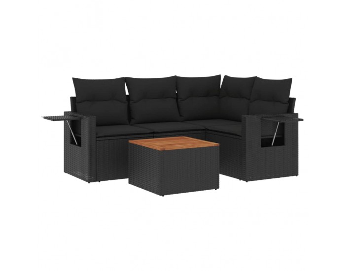 Sonata H Градински комплект с възглавници, 5 части, черен полиратан