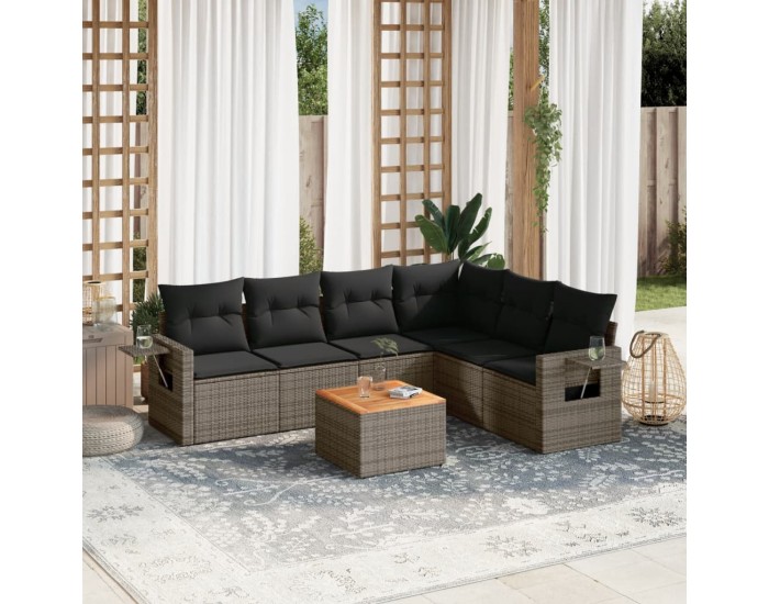 Sonata H Градински диван с възглавници, 7 части, полиратан, сив