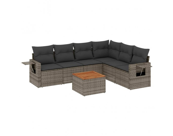 Sonata H Градински диван с възглавници, 7 части, полиратан, сив