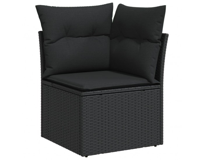 Sonata H Градински диван с възглавници, 6 части, черен, полиратан