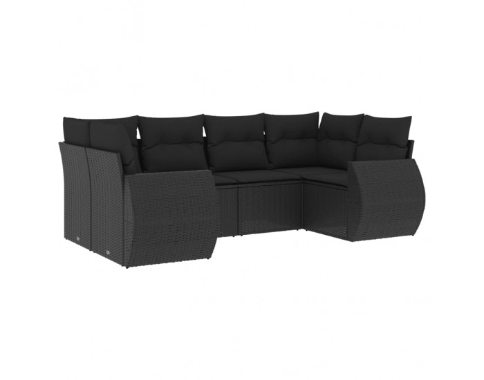 Sonata H Градински диван с възглавници, 6 части, черен, полиратан