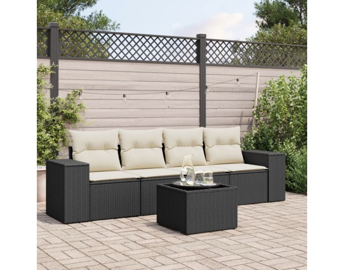 Sonata H Градински комплект с възглавници, 5 части, черен полиратан