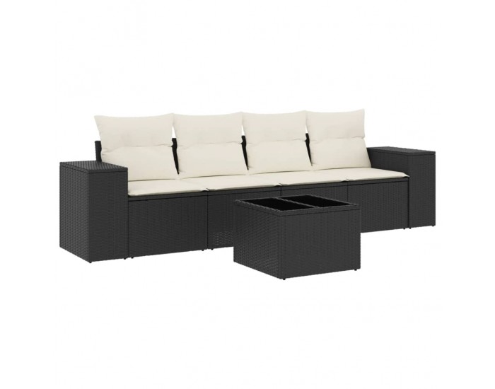 Sonata H Градински комплект с възглавници, 5 части, черен полиратан