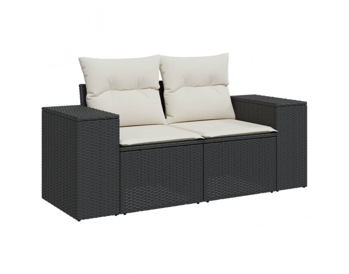 Sonata H Градински комплект с възглавници, 5 части, черен полиратан