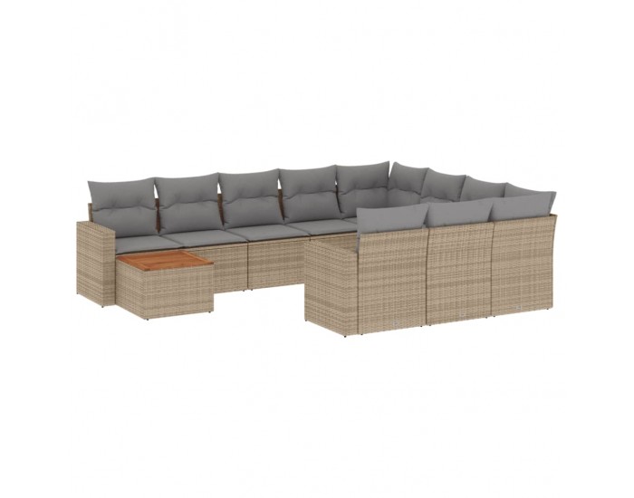 Sonata H Градински диван с възглавници, 11 части, бежов полиратан