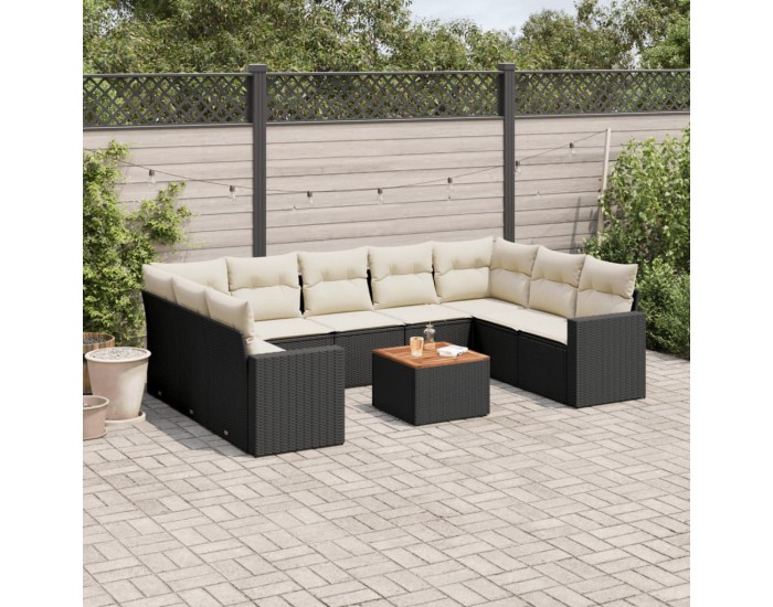 Sonata H Градински комплект диван с възглавници 10 части черен полиратан