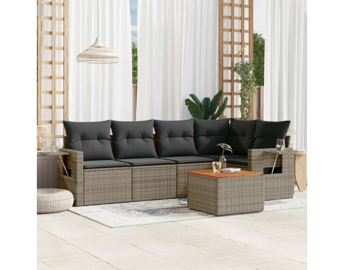 Sonata H Градински диван с възглавници, 6 части, полиратан, сив