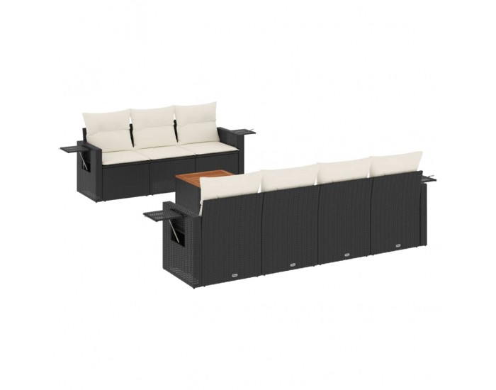 Sonata H Градински комплект диван с възглавници 8 части черен полиратан