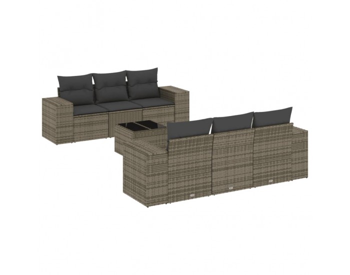 Sonata H Градински диван с възглавници, 7 части, полиратан, сив