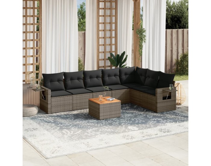 Sonata H Градински комплект диван с възглавници 8 части сив полиратан