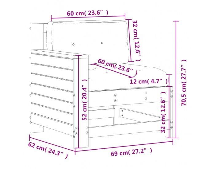 Sonata H Градинско кресло с подлакътник с възглавница восъчнокафяв бор