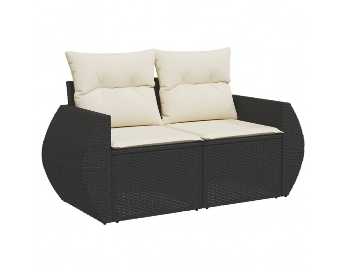 Sonata H Градински комплект диван с възглавници 10 части черен полиратан