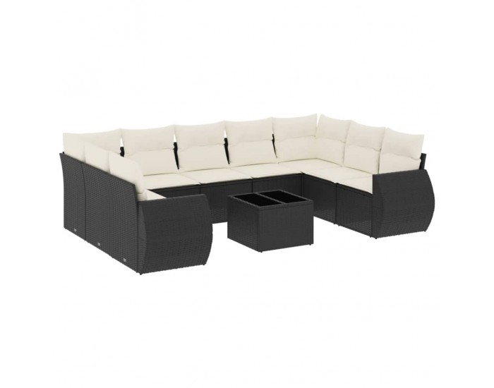 Sonata H Градински комплект диван с възглавници 10 части черен полиратан