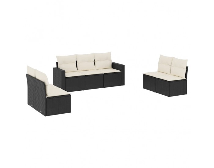 Sonata H Градински комплект диван с възглавници 7 части черен полиратан