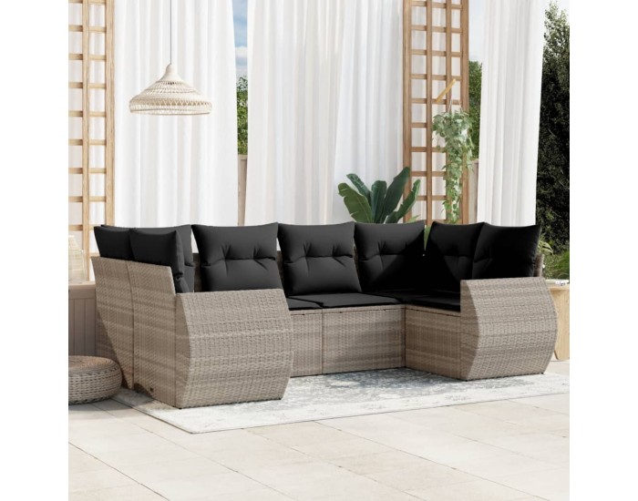 Sonata H Градински комплект с възглавници, 6 части, светлосив полиратан