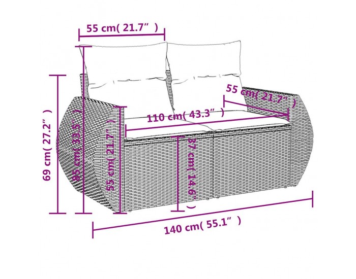Sonata H Градински комплект с възглавници, 6 части, светлосив полиратан