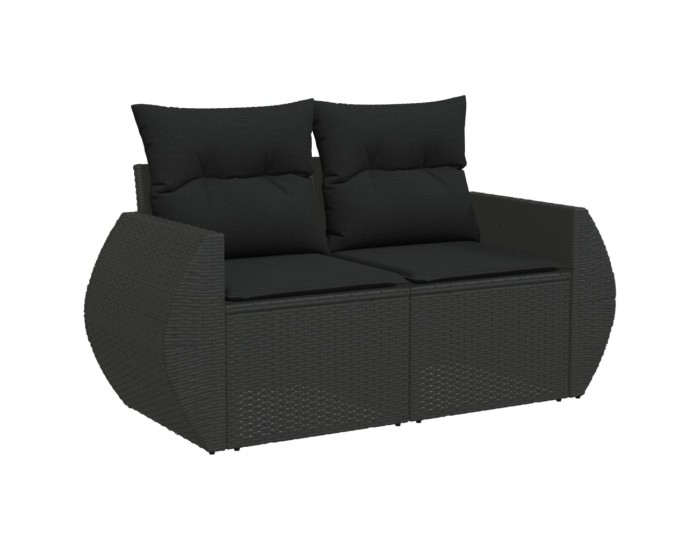 Sonata H Градински комплект диван с възглавници 10 части черен полиратан