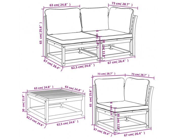 Sonata H Градински лаундж комплект с възглавници, 6 части, масив акация