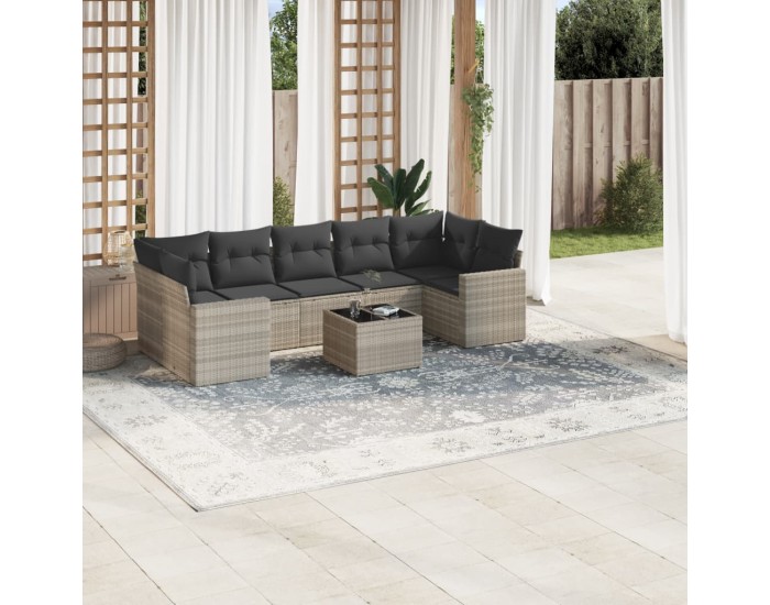 Sonata H Градински комплект с възглавници, 8 части, светлосив полиратан