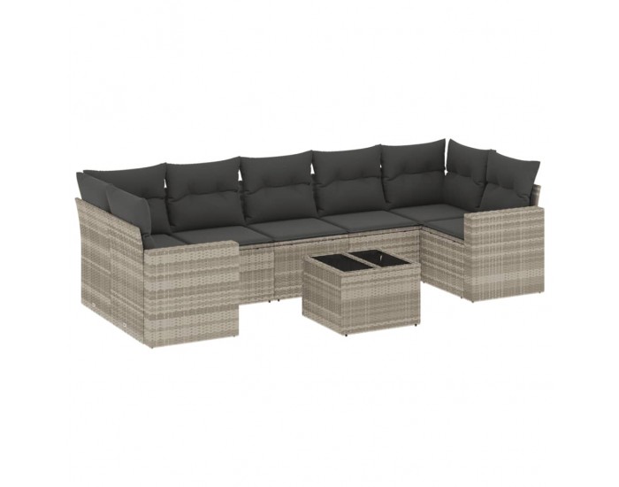 Sonata H Градински комплект с възглавници, 8 части, светлосив полиратан