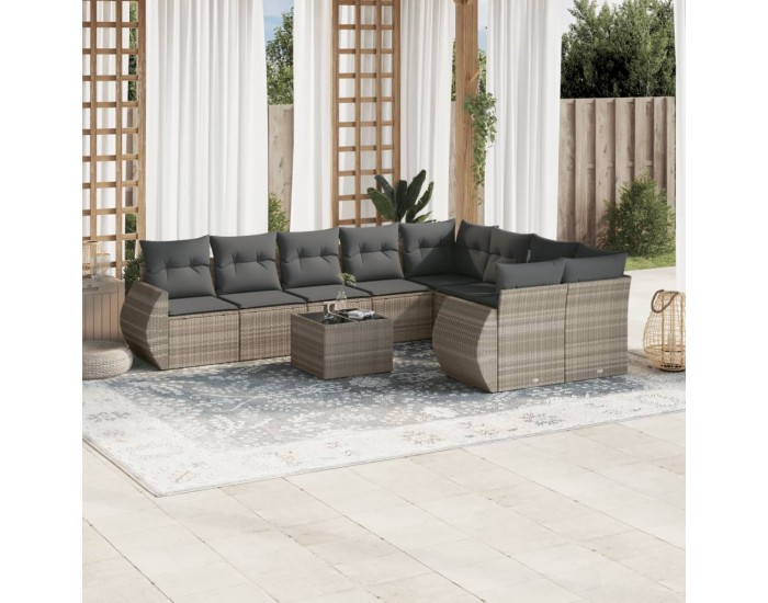 Sonata H Градински комплект с възглавници, 10 части, светлосив полиратан