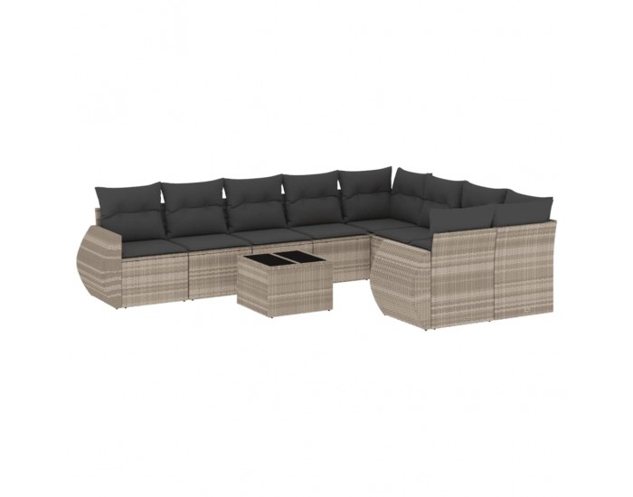 Sonata H Градински комплект с възглавници, 10 части, светлосив полиратан