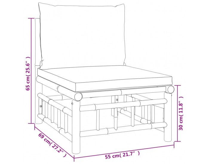 Sonata H Градински лаундж комплект с кремави възглавници 2 части бамбук