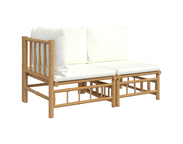 Sonata H Градински лаундж комплект с кремави възглавници 2 части бамбук