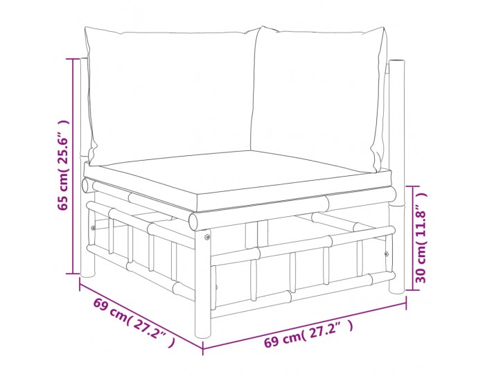 Sonata H Градински лаундж комплект с кремави възглавници 2 части бамбук