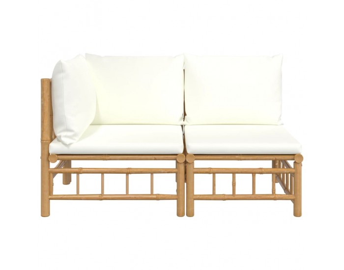 Sonata H Градински лаундж комплект с кремави възглавници 2 части бамбук