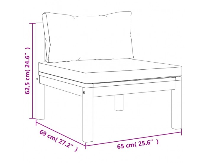 Sonata H Модулен среден диван с кремавобели възглавници, акация масив