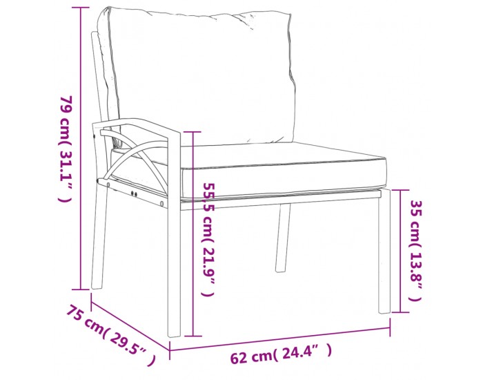 Sonata H Градински столове със сиви възглавници 2 бр 62x75x79 см стомана