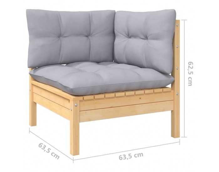 Sonata H 2-местен градински диван със сиви възглавници, бор масив