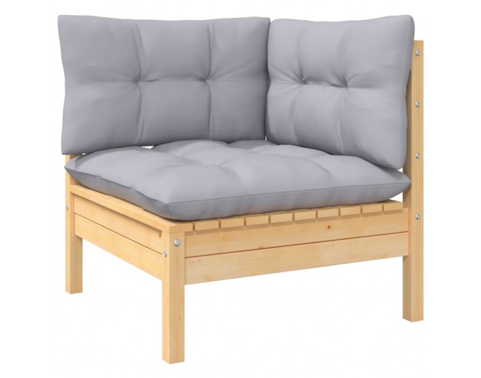 Sonata H 2-местен градински диван със сиви възглавници, бор масив