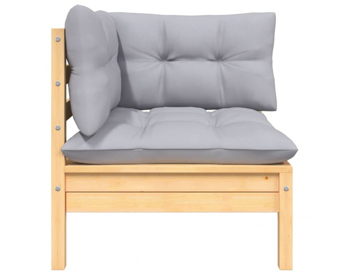 Sonata H 2-местен градински диван със сиви възглавници, бор масив