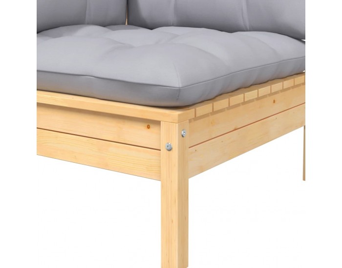 Sonata H 2-местен градински диван със сиви възглавници, бор масив