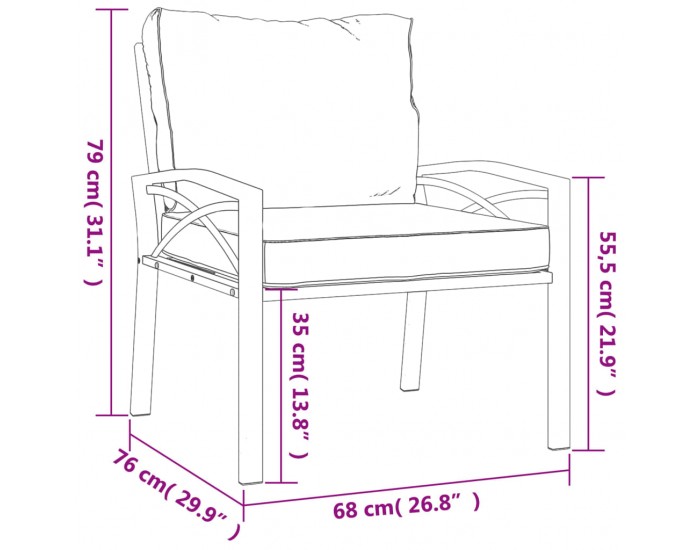Sonata H Градински стол със сиви възглавници 68x76x79 см стомана