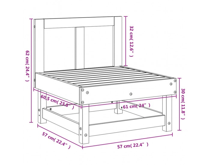 Sonata H Градински среден диван, бял, бор масив