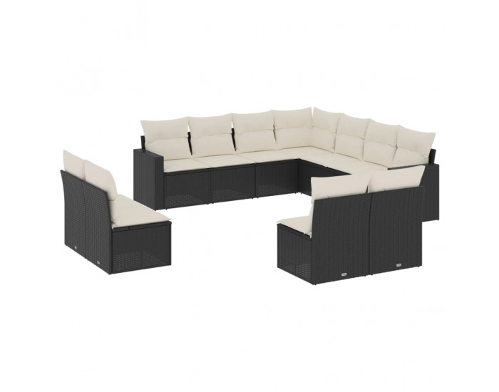 Sonata H Градински комплект диван с възглавници 11 части черен полиратан