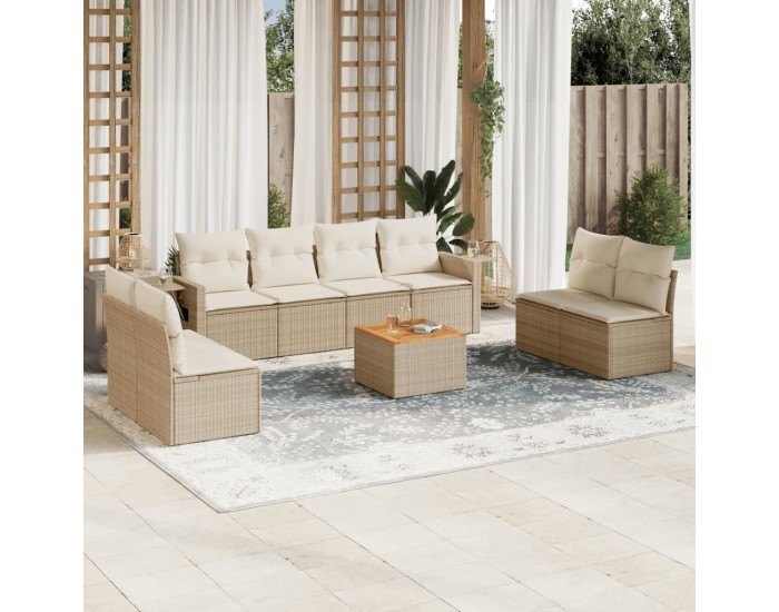 Sonata H Градински комплект диван с възглавници 9 части бежов полиратан