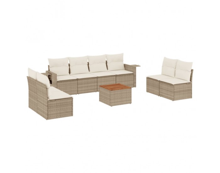 Sonata H Градински комплект диван с възглавници 9 части бежов полиратан