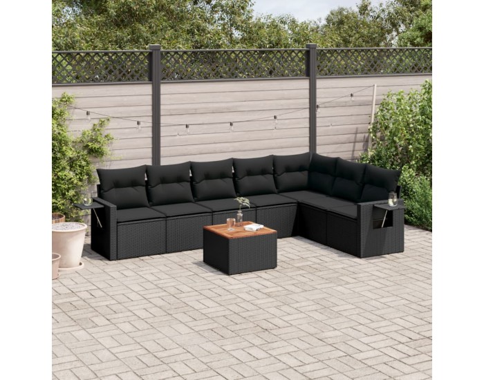 Sonata H Градински комплект диван с възглавници 8 части черен полиратан