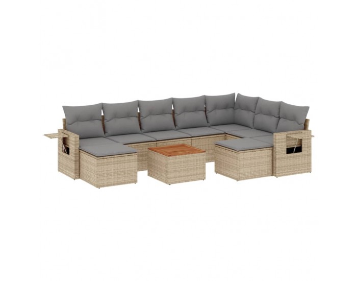 Sonata H Градински диван с възглавници, 10 части, бежов полиратан