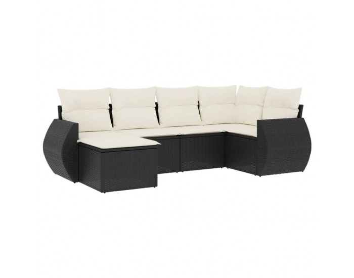 Sonata H Градински диван с възглавници, 6 части, черен, полиратан