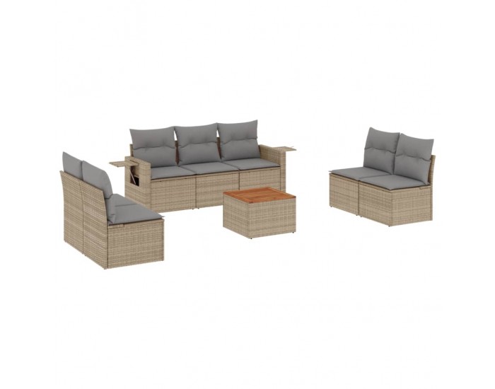 Sonata H Градински диван с възглавници, 8 части, бежов полиратан